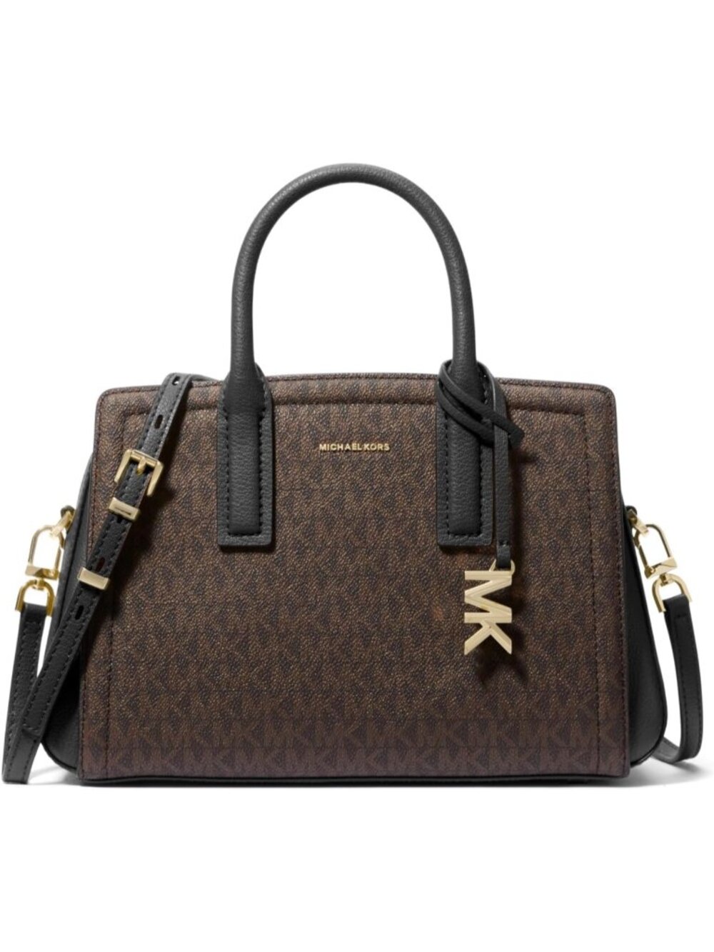 Women Gold tone Brown Black Handbag Shoulder Crossbody Purse Top Handle Bag